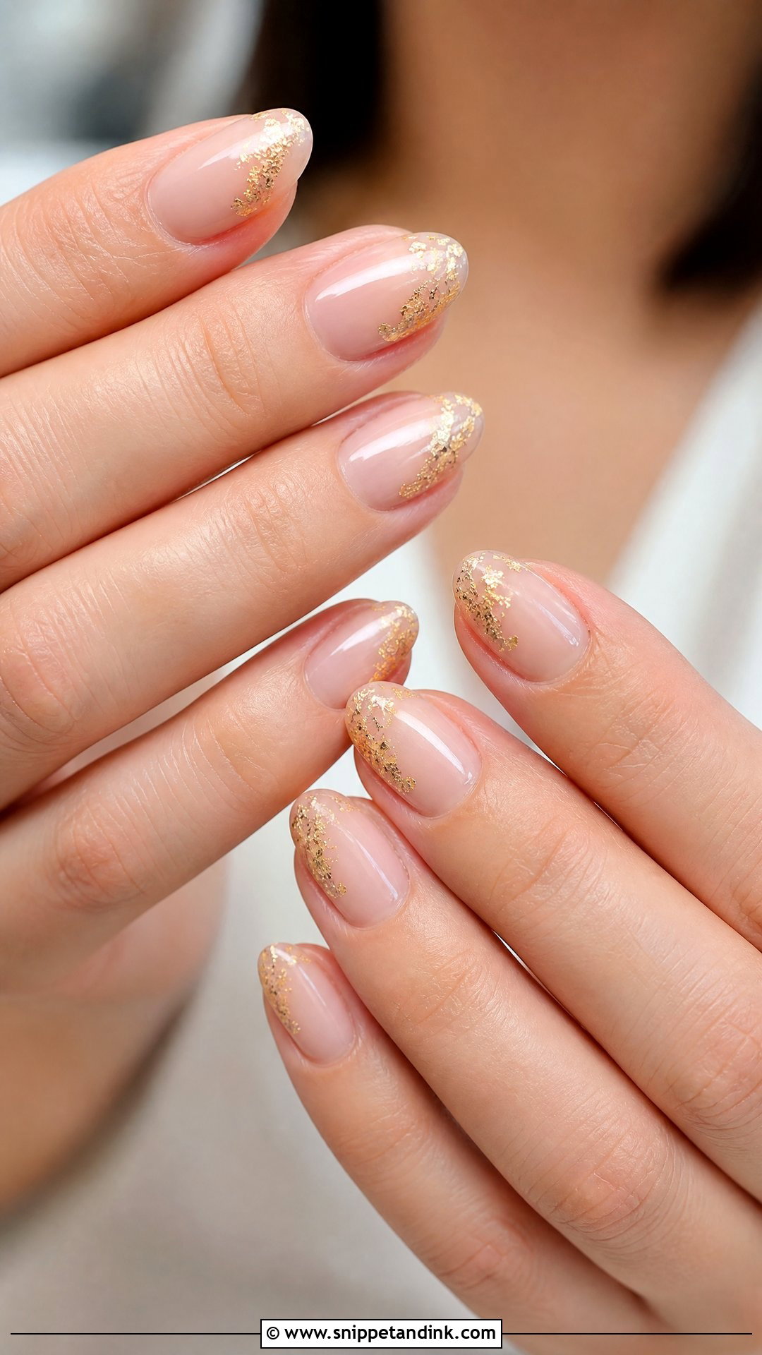 Sheer Nude Nails With Gold Foil - Snippet and Ink - 30 Classy Wedding Guest Nails Ideas