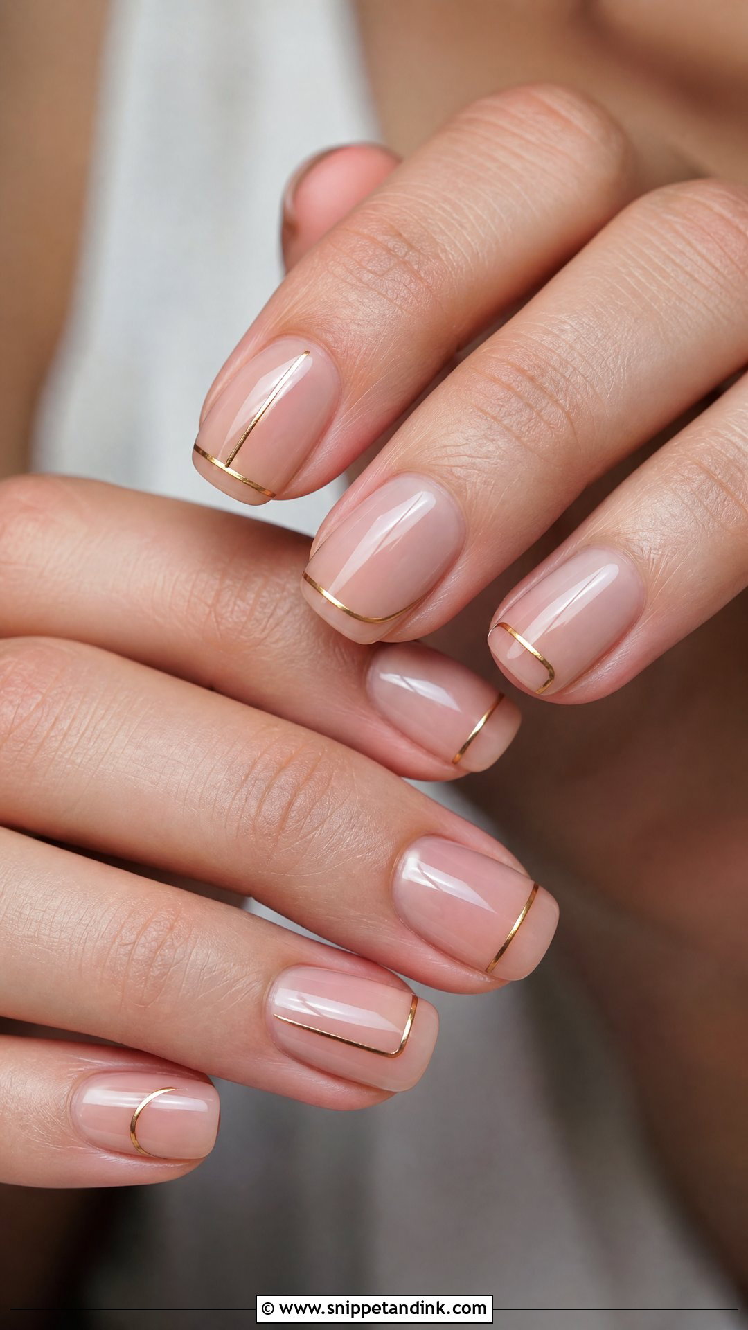 Sheer Nude Nails With Gold Lines - Snippet and Ink - 30 Nails for Wedding Guest