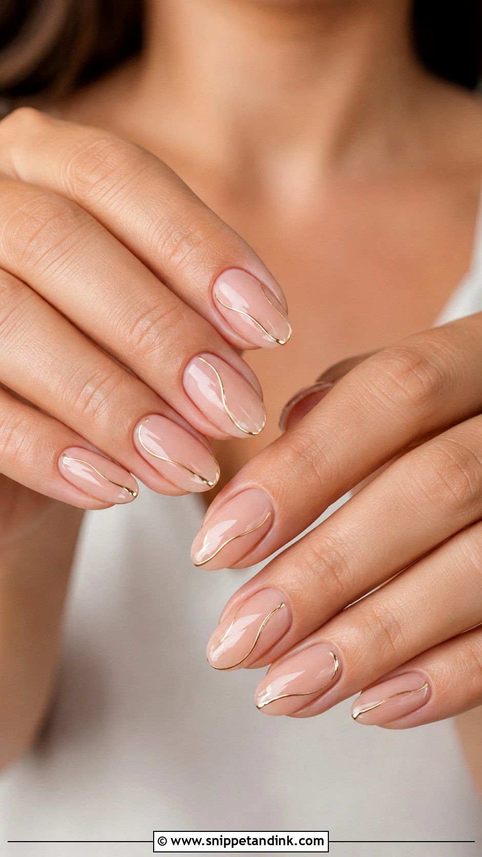 Sheer Nude Nails With Gold Lines - Snippet and Ink - 20 Spring Wedding Nails for Guest