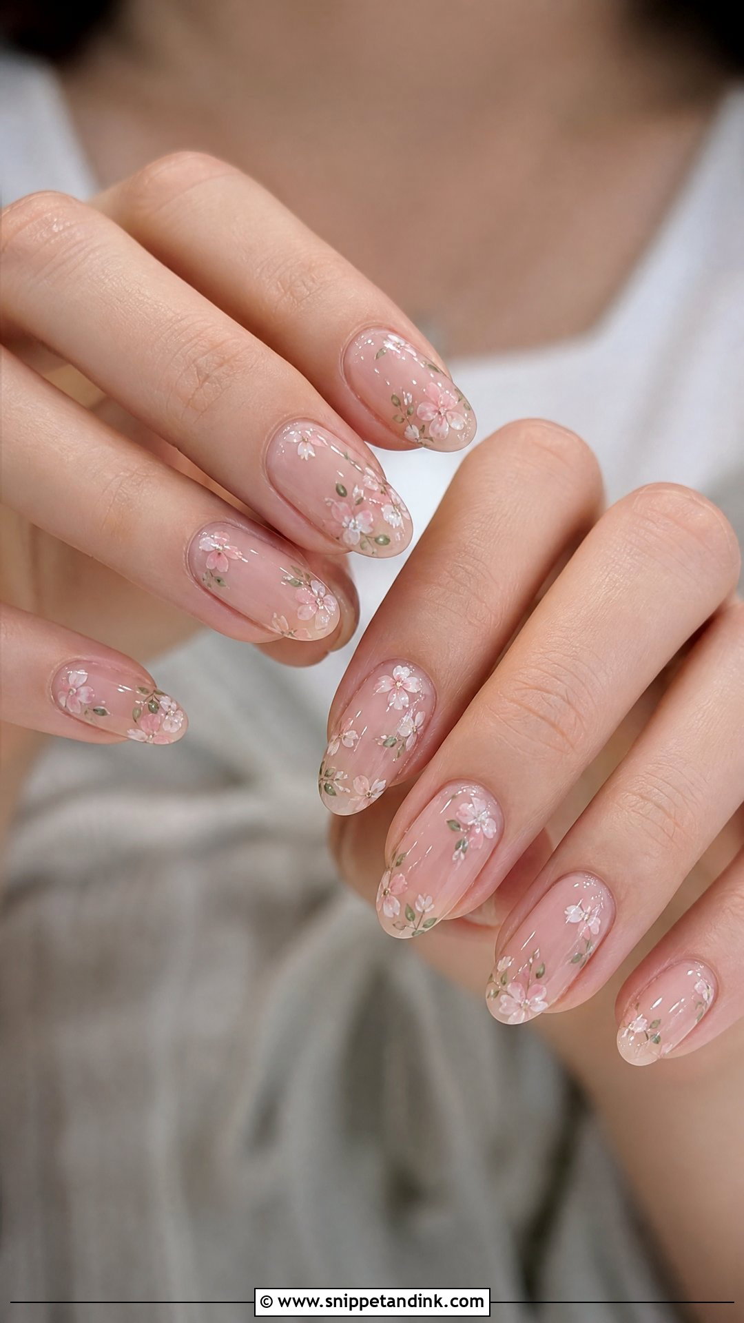 Sheer Nude Nails With Tiny Flowers - Snippet and Ink - 20 Cute Nails for Wedding Guest