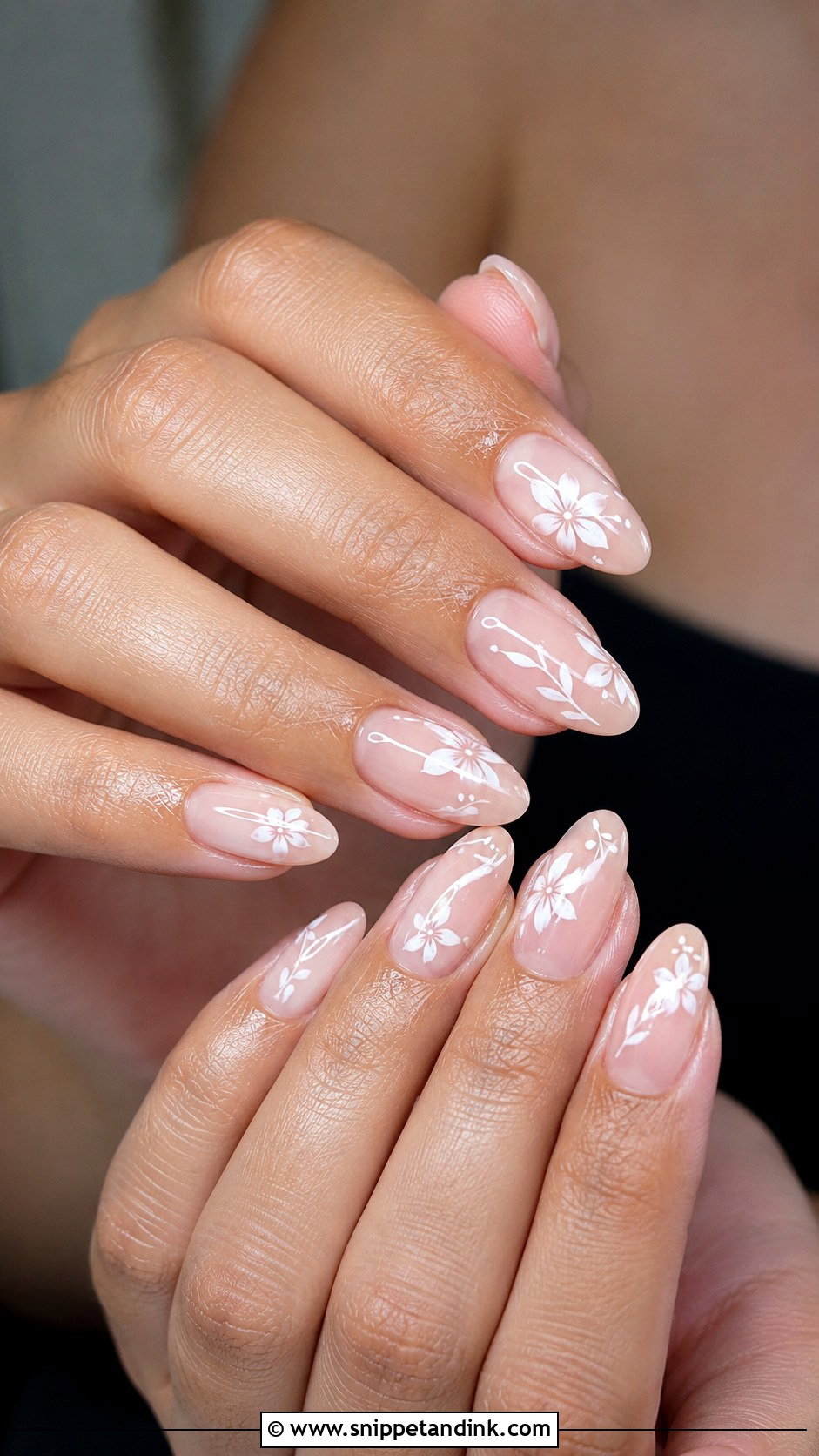 Sheer Nude Nails With White Florals - Snippet and Ink - 30 Wedding Guest Nails Ideas