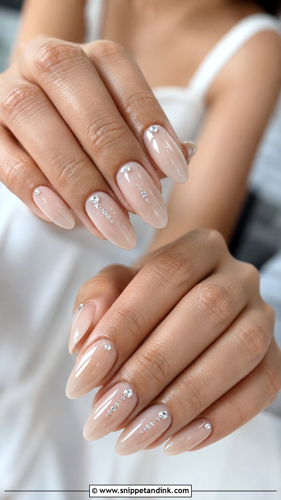 Sheer Nude Rhinestone Wedding Nails - Snippet and Ink - 20 Fun Wedding Nails for Bride