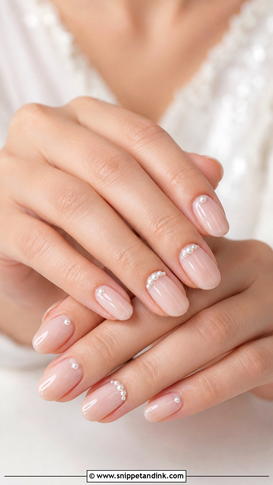 Sheer Nude Wedding Nails With Pearls - Snippet and Ink - 20 Aesthetic Nails for Wedding