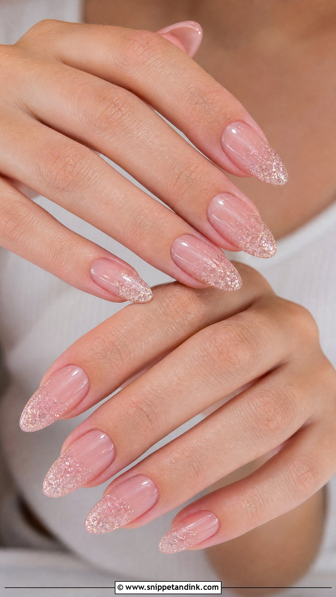 Sheer Pink Glitter Ombre Nails - Snippet and Ink - 20 Summer Wedding Guest Nails