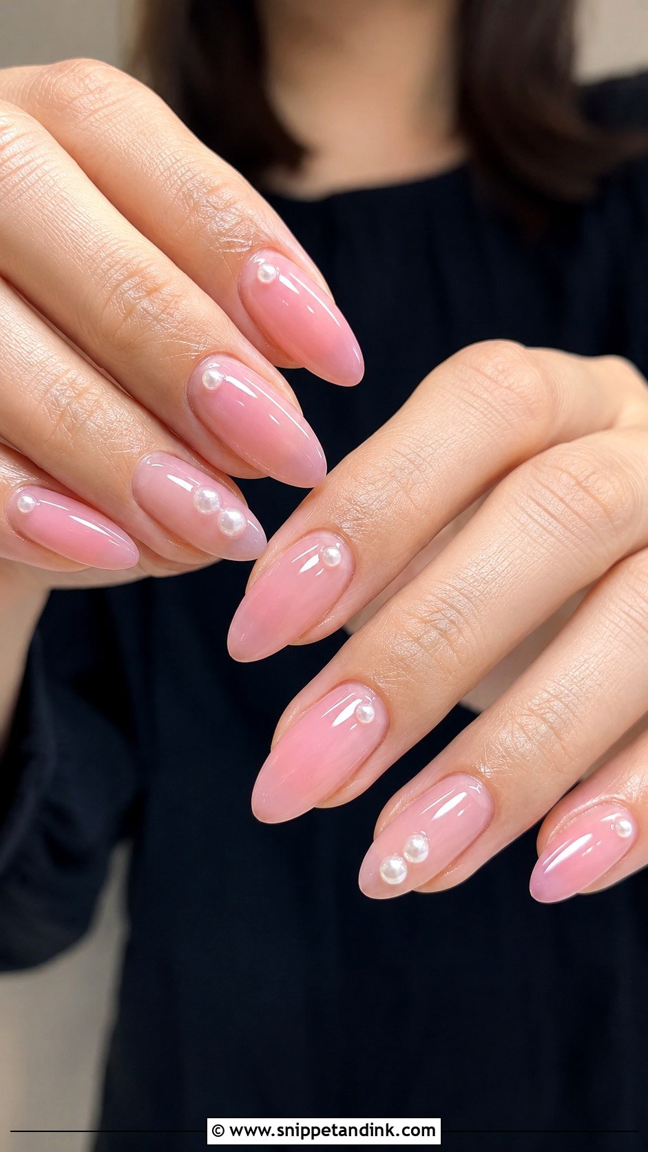 Sheer Pink Nails With Pearls - Snippet and Ink - 20 Romantic Nails Brides
