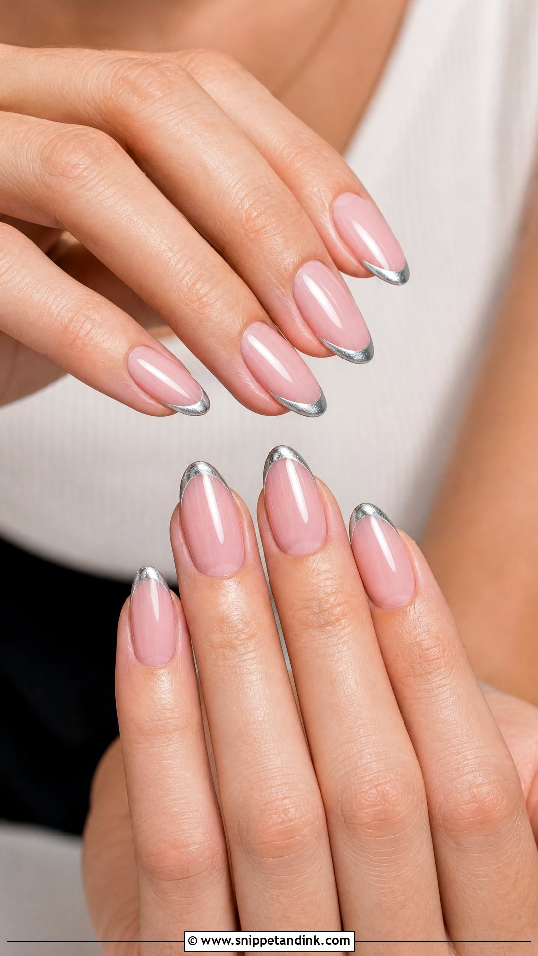 Sheer Pink Nails With Silver French Tips - Snippet and Ink - 30 Classy Wedding Guest Nails Ideas