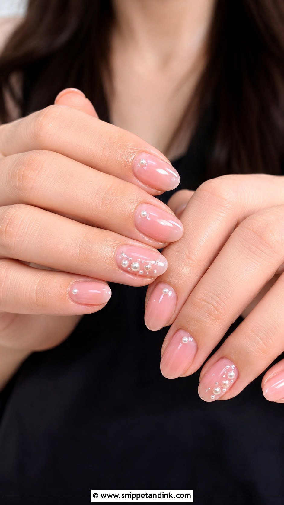 Sheer Pink Nails With Tiny Pearls - Snippet and Ink - 20 Spring Wedding Nails for Guest