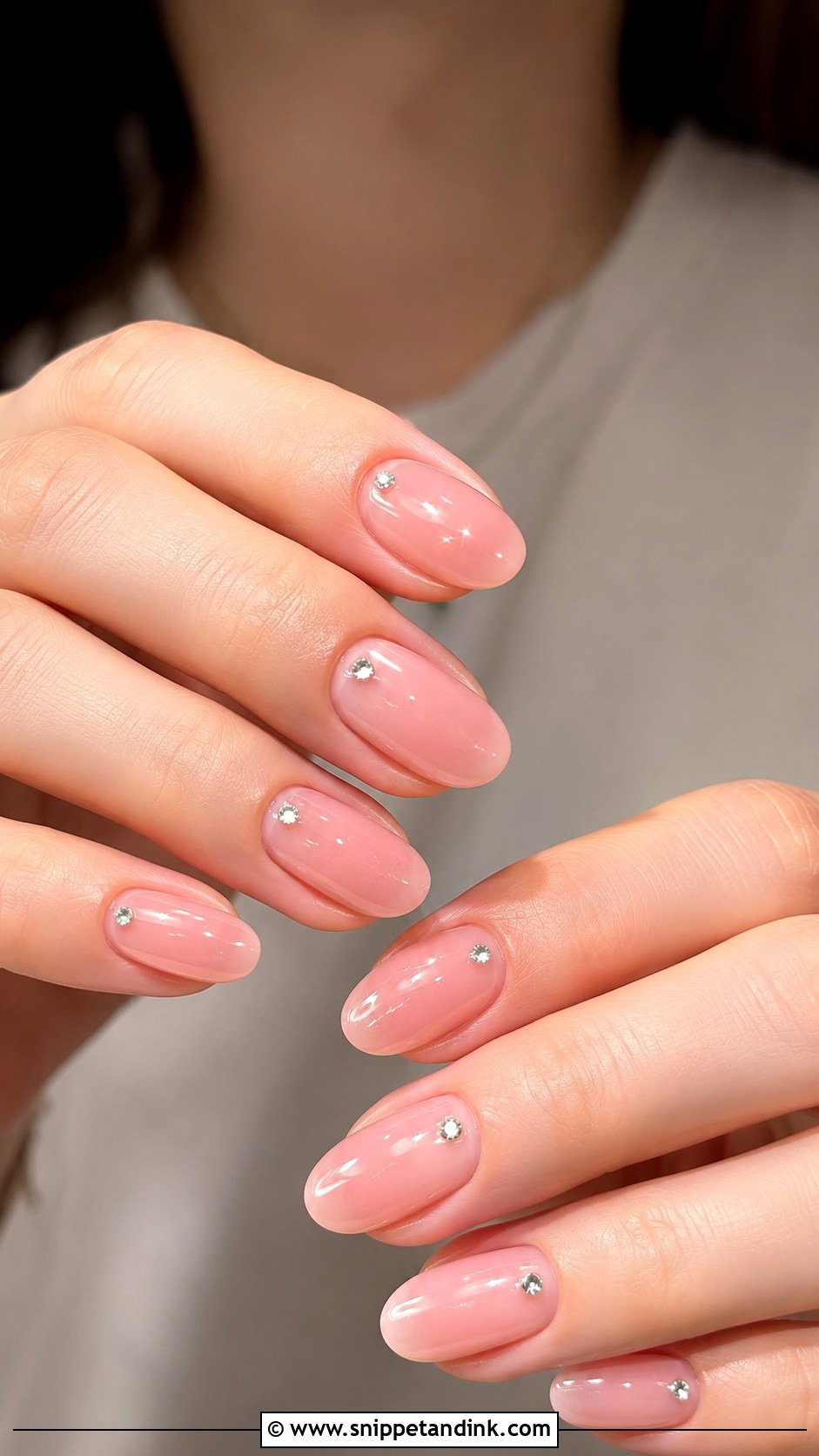 Sheer Pink Nails With Tiny Rhinestones - Snippet and Ink - 30 Wedding Guest Nails Ideas