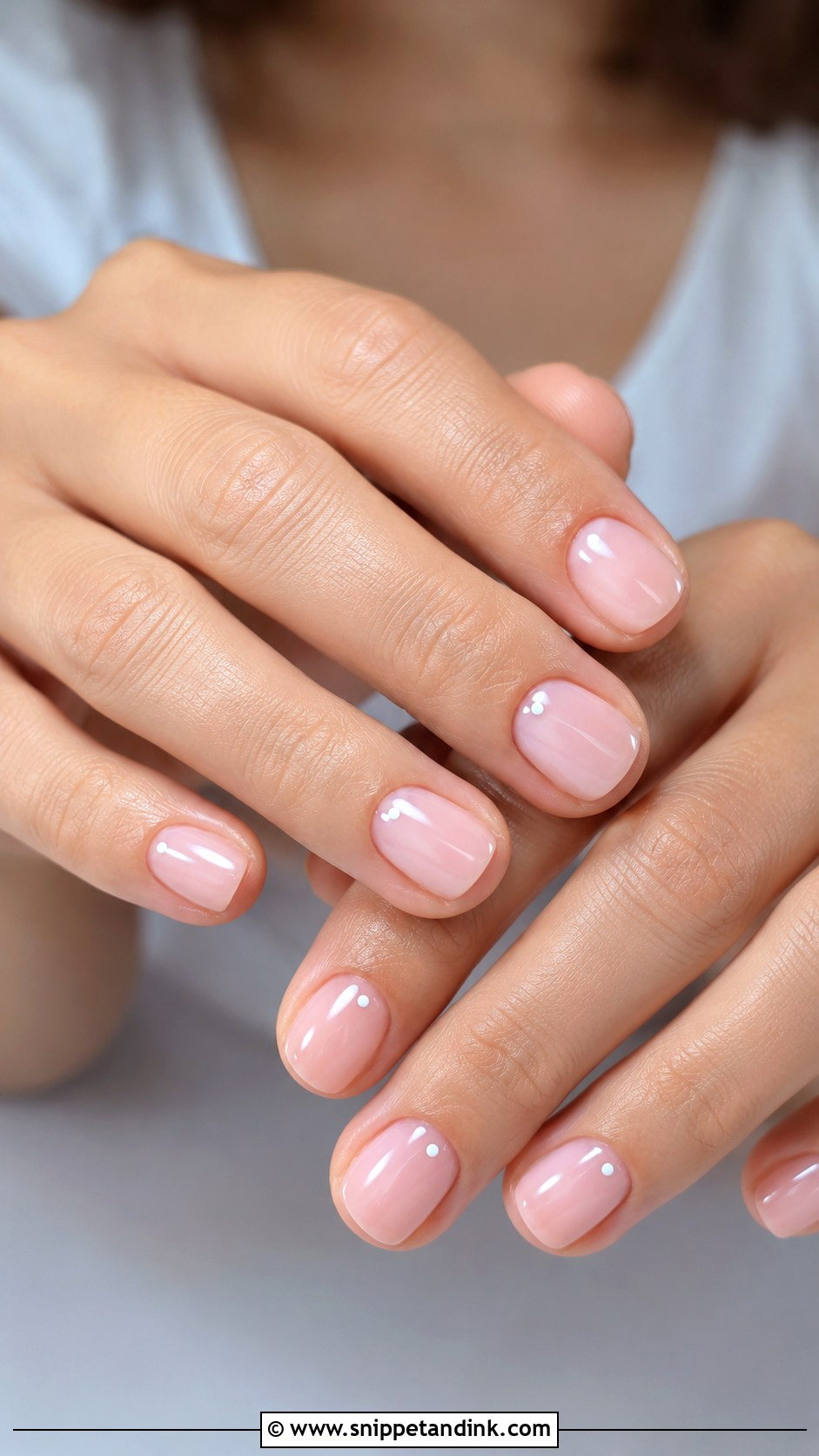 Sheer Pink Nails With White Dots - Snippet and Ink - 20 Nail Art for Wedding Guest Ideas