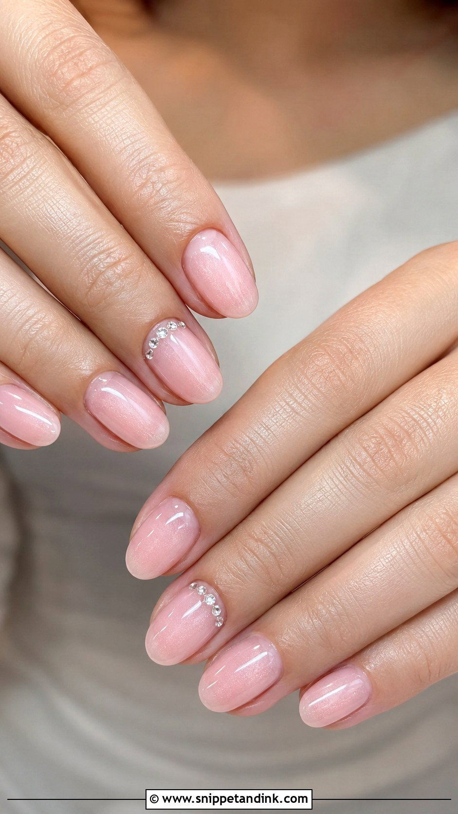 Sheer Pink Rhinestone Maid Of Honor Nails - Snippet and Ink - 20 Maid of Honor Nails Ideas Wedding Day