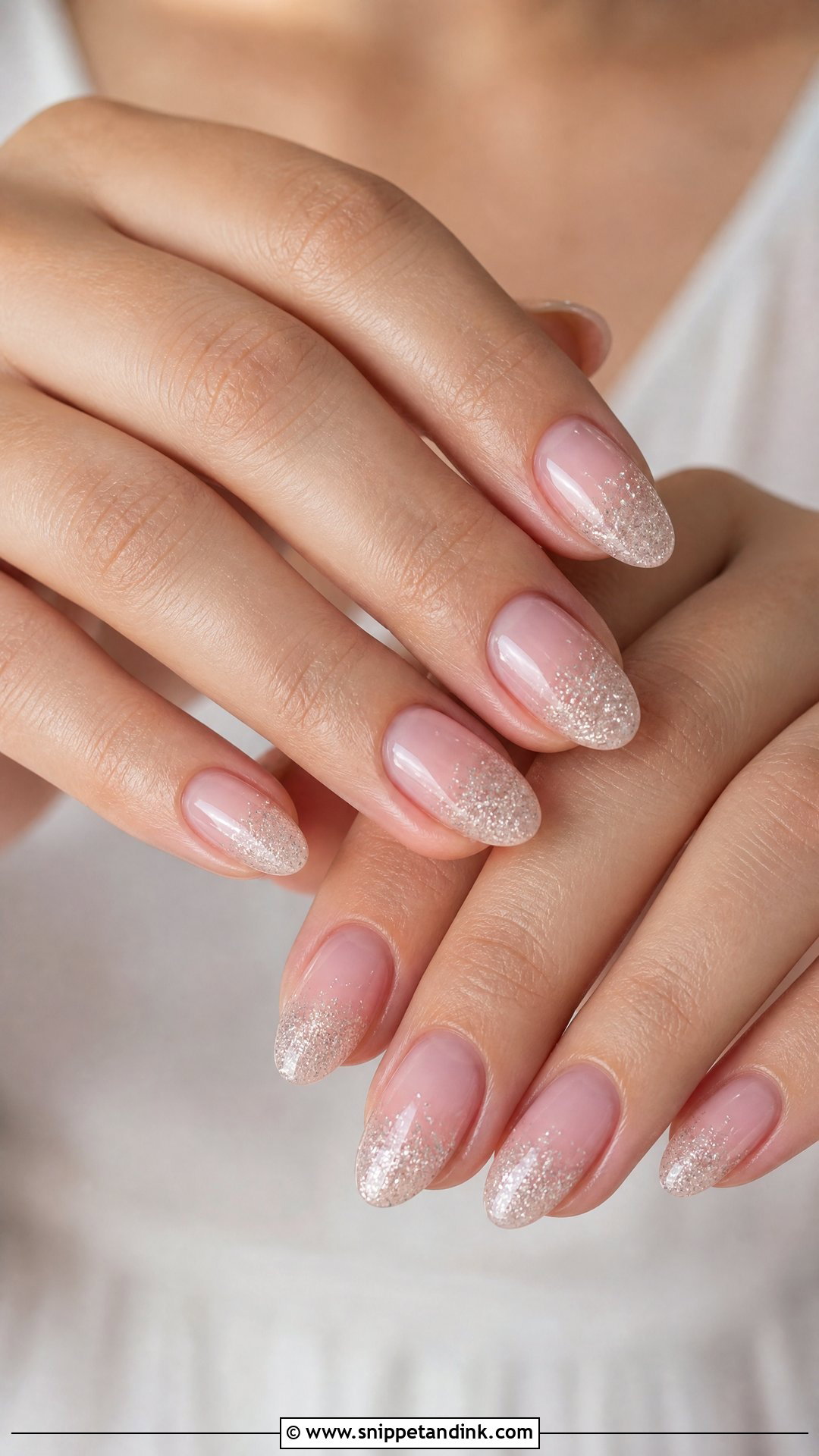 Sheer Pink Wedding Nails With Glitter Tips - Snippet and Ink - 25 Nail for Wedding Ideas