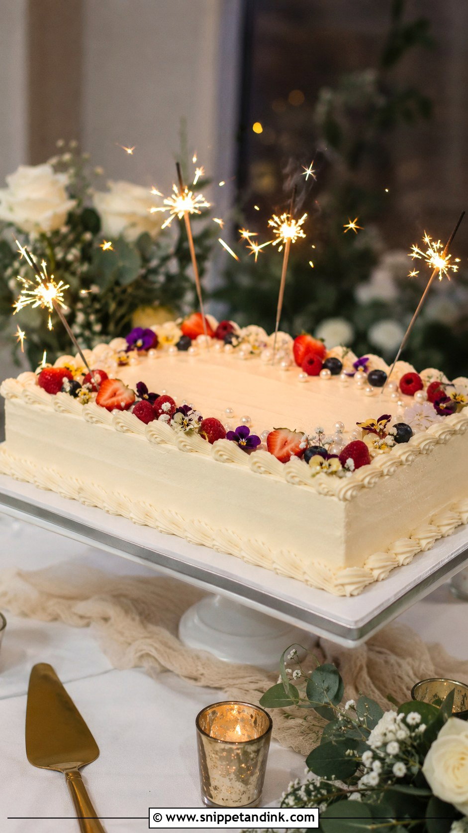 Sheet Wedding Cake With Sparklers - Snippet and Ink - 20 Cake Ideas with Sparklers for Wedding