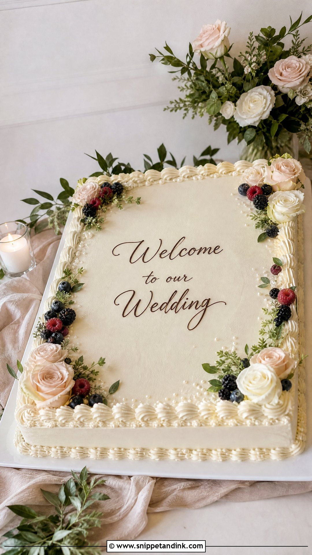 Sheet Welcome Wedding Cake - Snippet and Ink - 30 Welcome Cake Ideas for Wedding