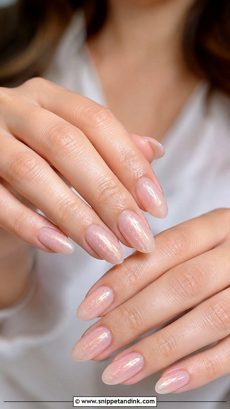 Shimmer Almond Wedding Nails - Snippet and Ink - 20 Almond Wedding Nail Inspo for Bride Ideas