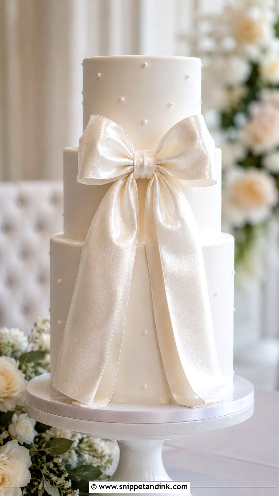 Shimmer Bow Wedding Cake - Snippet and Ink - 20 Shimmer Wedding Cake Ideas