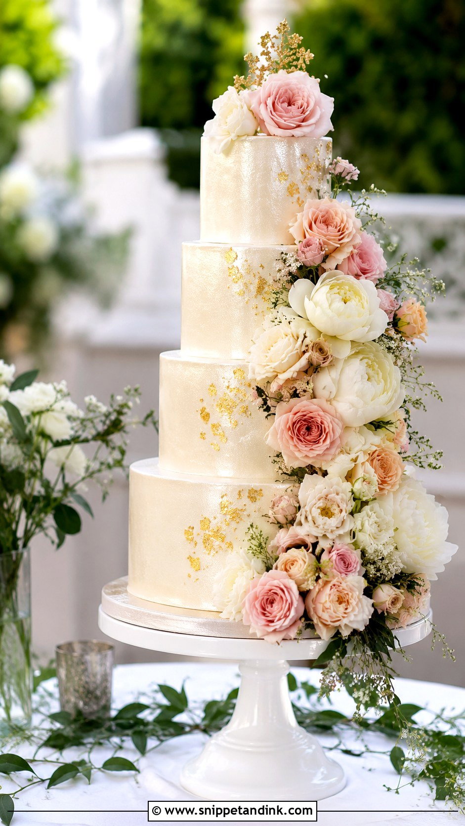 Shimmer Floral Wedding Cake - Snippet and Ink - 20 Shimmer Wedding Cake Ideas