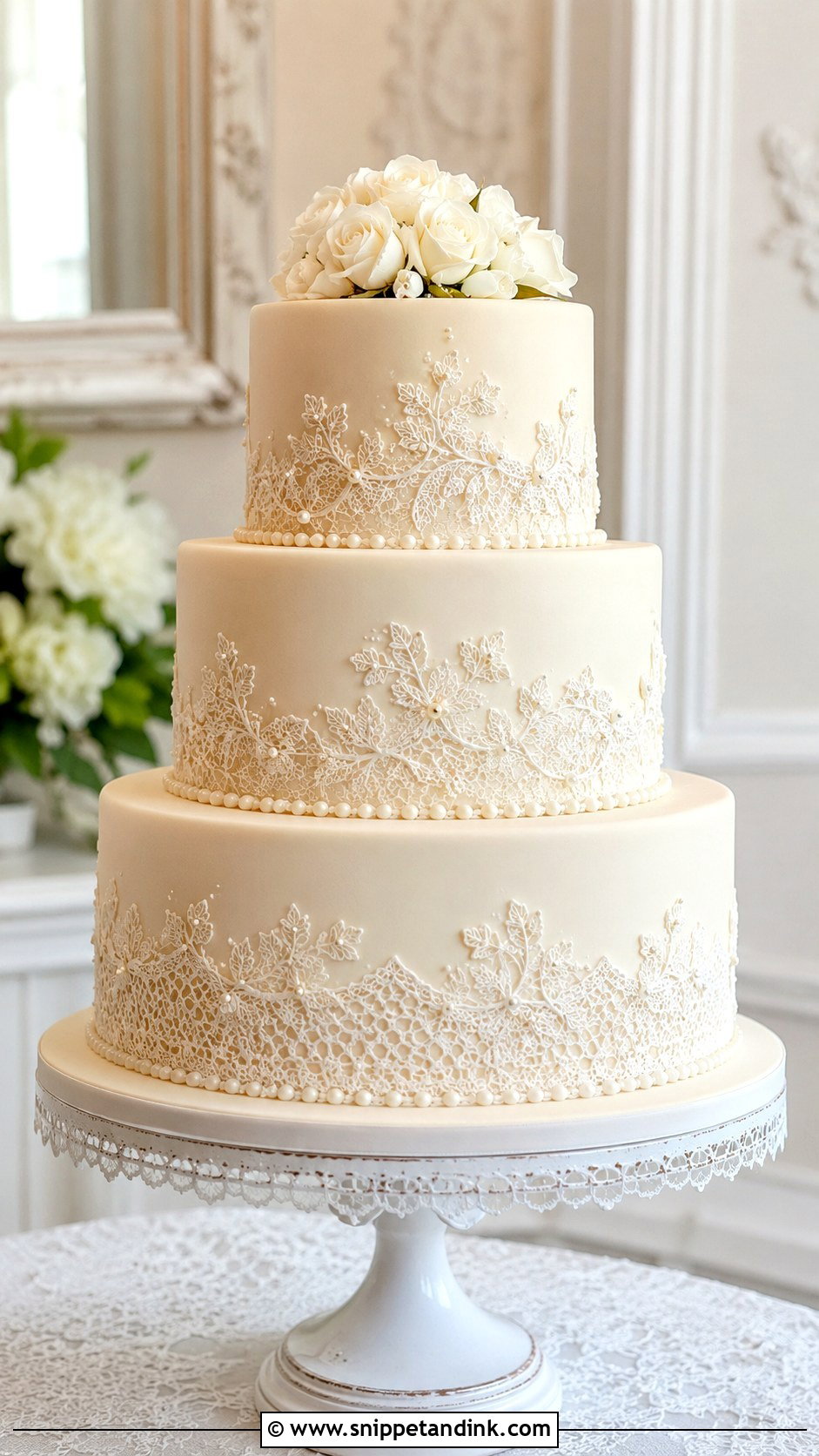 Shimmer Lace Wedding Cake - Snippet and Ink - 20 Shimmer Wedding Cake Ideas