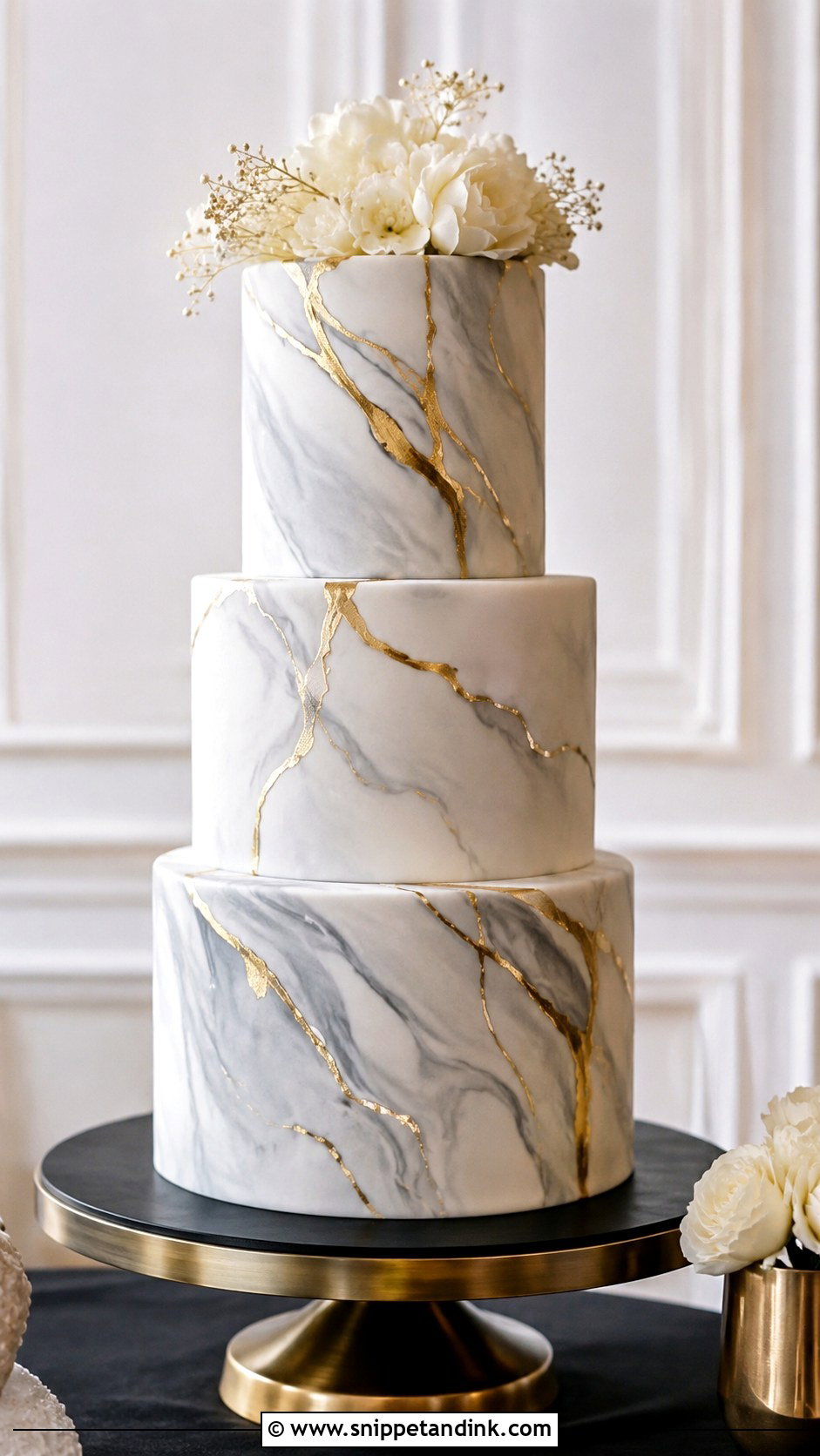 Shimmer Marble Wedding Cake - Snippet and Ink - 20 Shimmer Wedding Cake Ideas