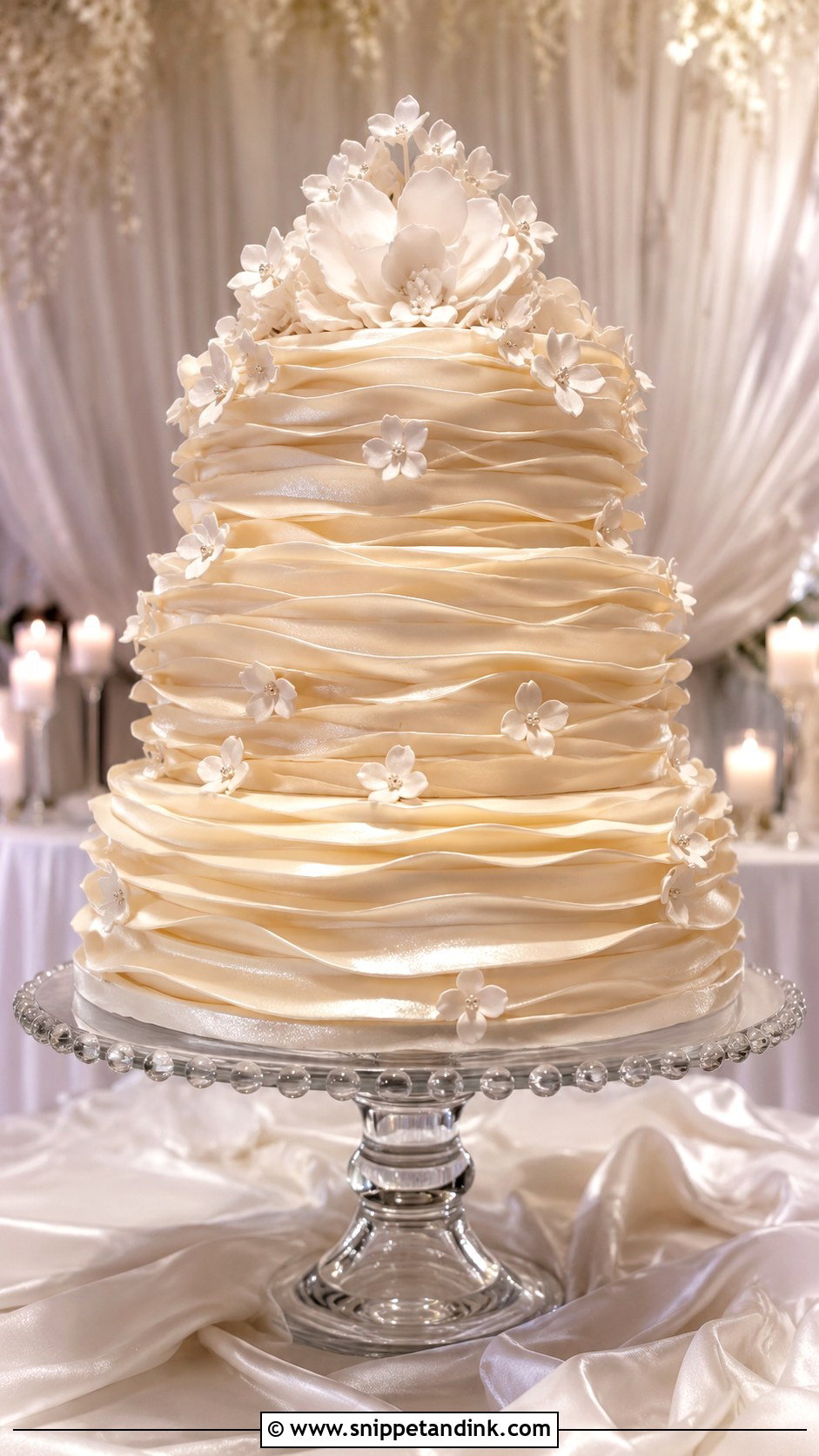 Shimmer Ruffle Wedding Cake - Snippet and Ink - 20 Shimmer Wedding Cake Ideas