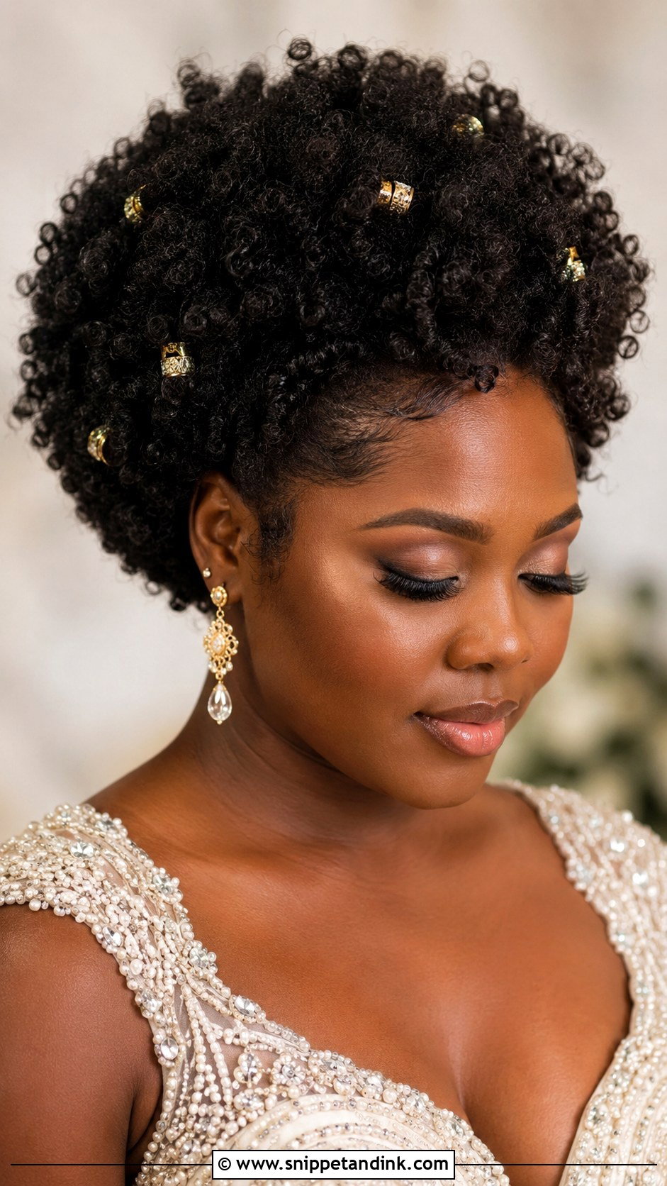 Short Afro With Gold Accents - Snippet and Ink - 25 Bride Short Hairstyles