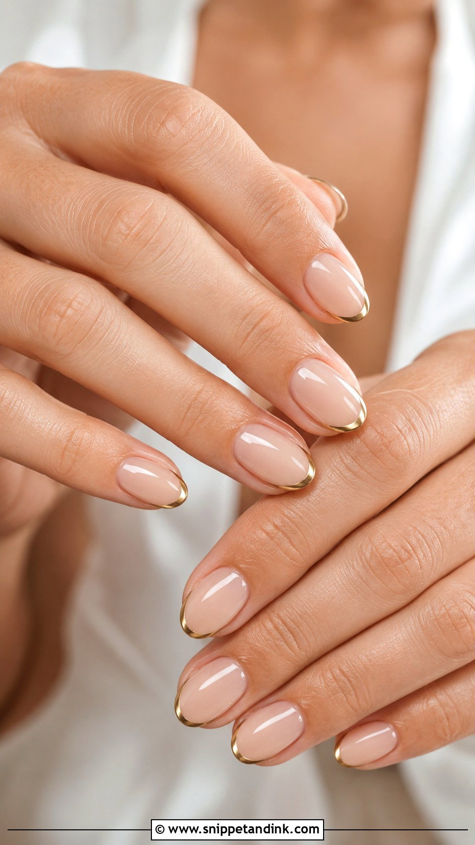 Short Almond Gold Tip Wedding Nails - Snippet and Ink - 20 Short Almond Wedding Nails