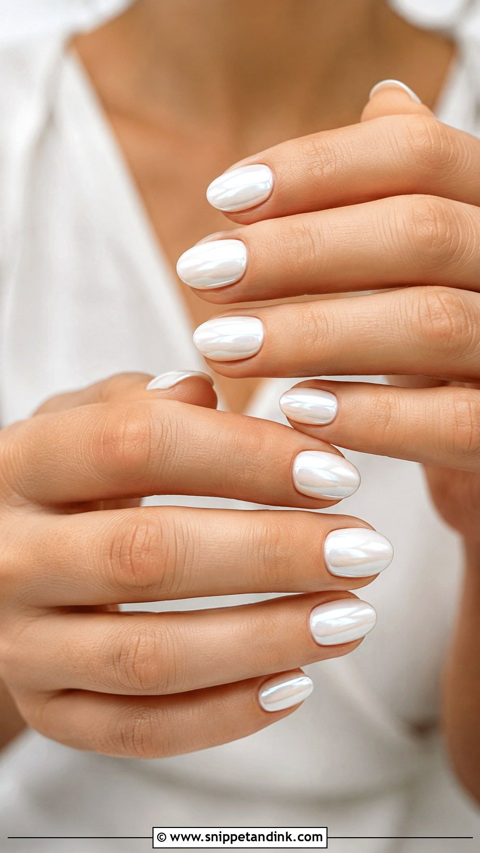 Short Almond White Chrome Wedding Nails - Snippet and Ink - 20 Short Almond Wedding Nails