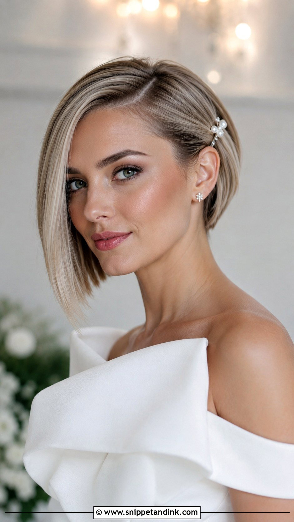 Short Asymmetrical Bob Wedding Hairstyle - Snippet and Ink - 20 Elegant Short Hairstyles for Wedding