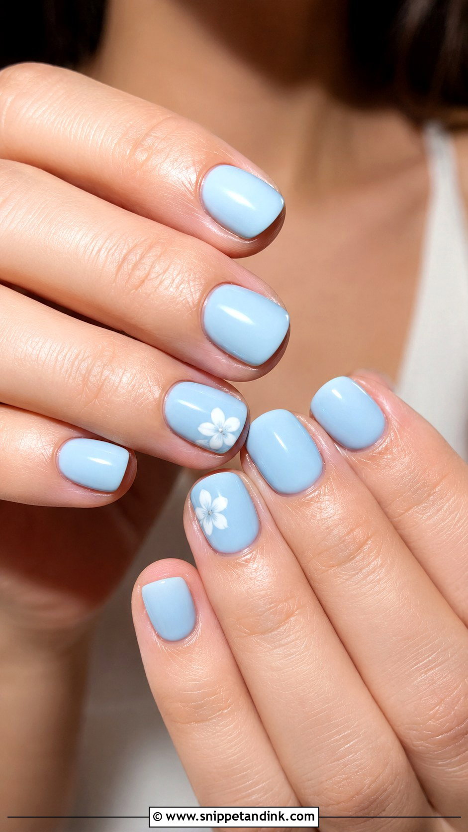 Short Baby Blue Nails - Snippet and Ink - 20 Short Wedding Guest Nails