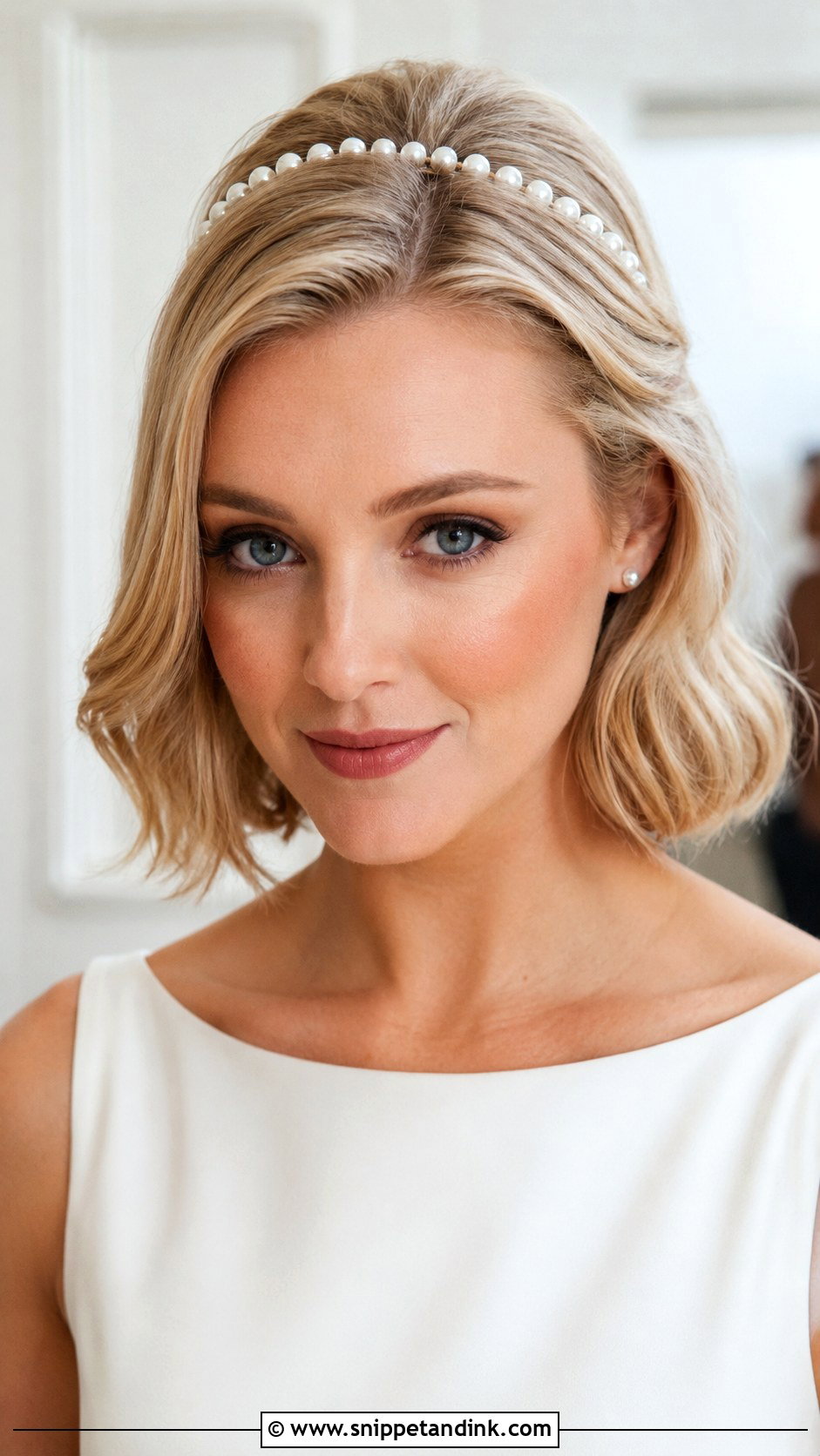 Short Blonde Bob With Pearl Headband - Snippet and Ink - 15 Short Blonde Wedding Hairstyles