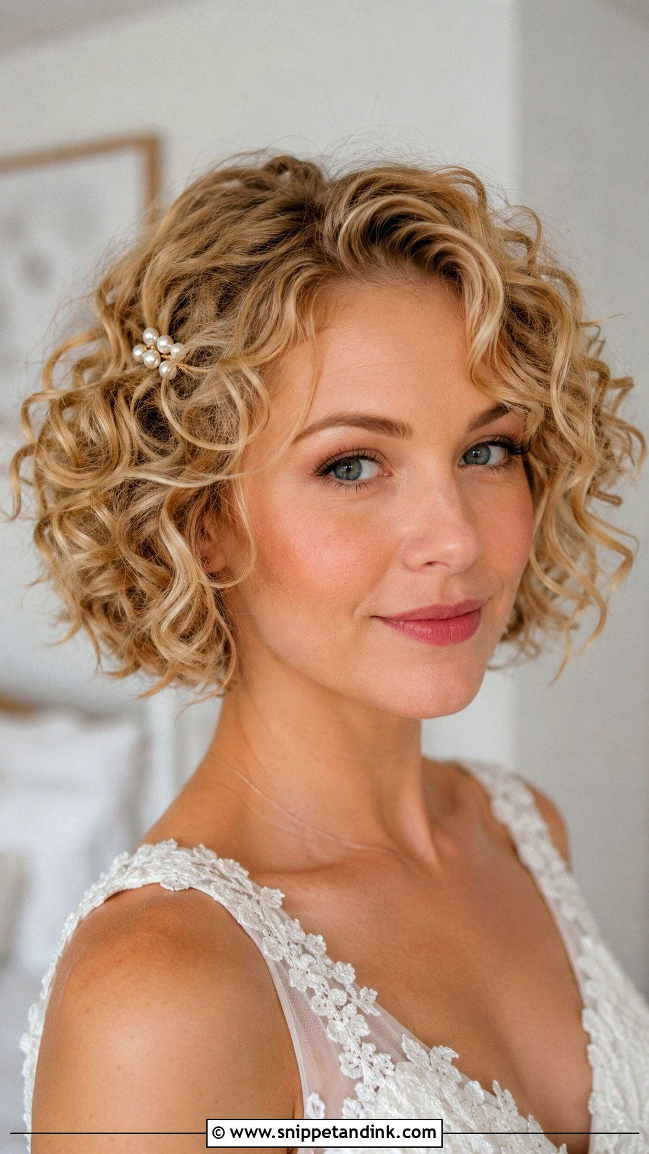 Short Blonde Bridal Curly Bob - Snippet and Ink - 15 Short Blonde Bridal Hair Ideas