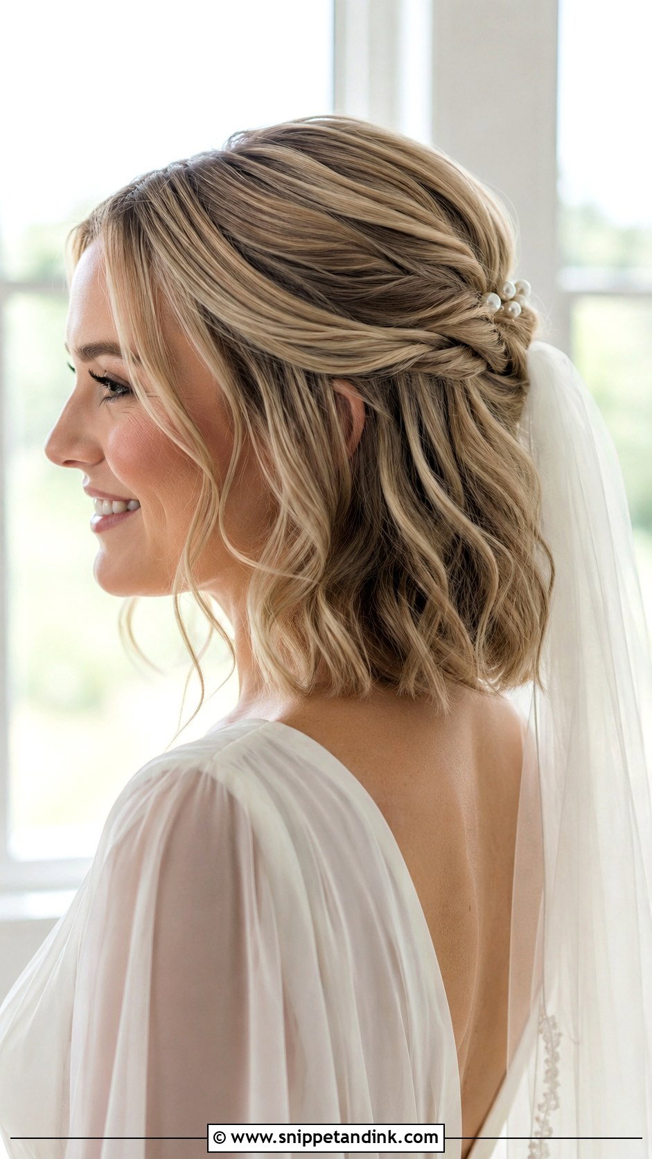 Short Blonde Bridal Half Up Hair - Snippet and Ink - 15 Short Blonde Bridal Hair Ideas