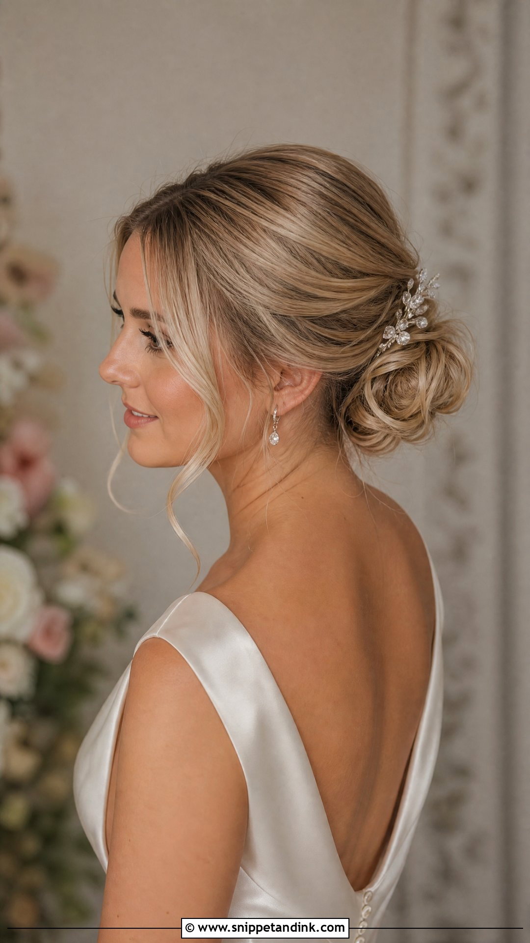Short Blonde Chignon With Loose Tendrils - Snippet and Ink - 20 Short Blonde Wedding Hair Ideas