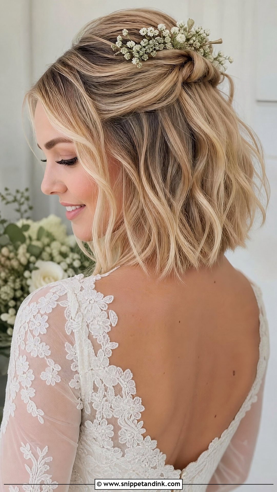 Short Blonde Hair With a Half Up Style - Snippet and Ink - 20 Short Blonde Wedding Hair Ideas