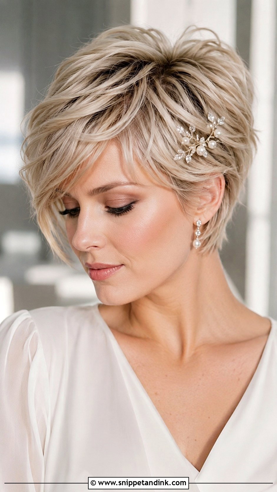 Short Blonde Messy Bun Wedding Hair - Snippet and Ink - 15 Short Blonde Wedding Hairstyles