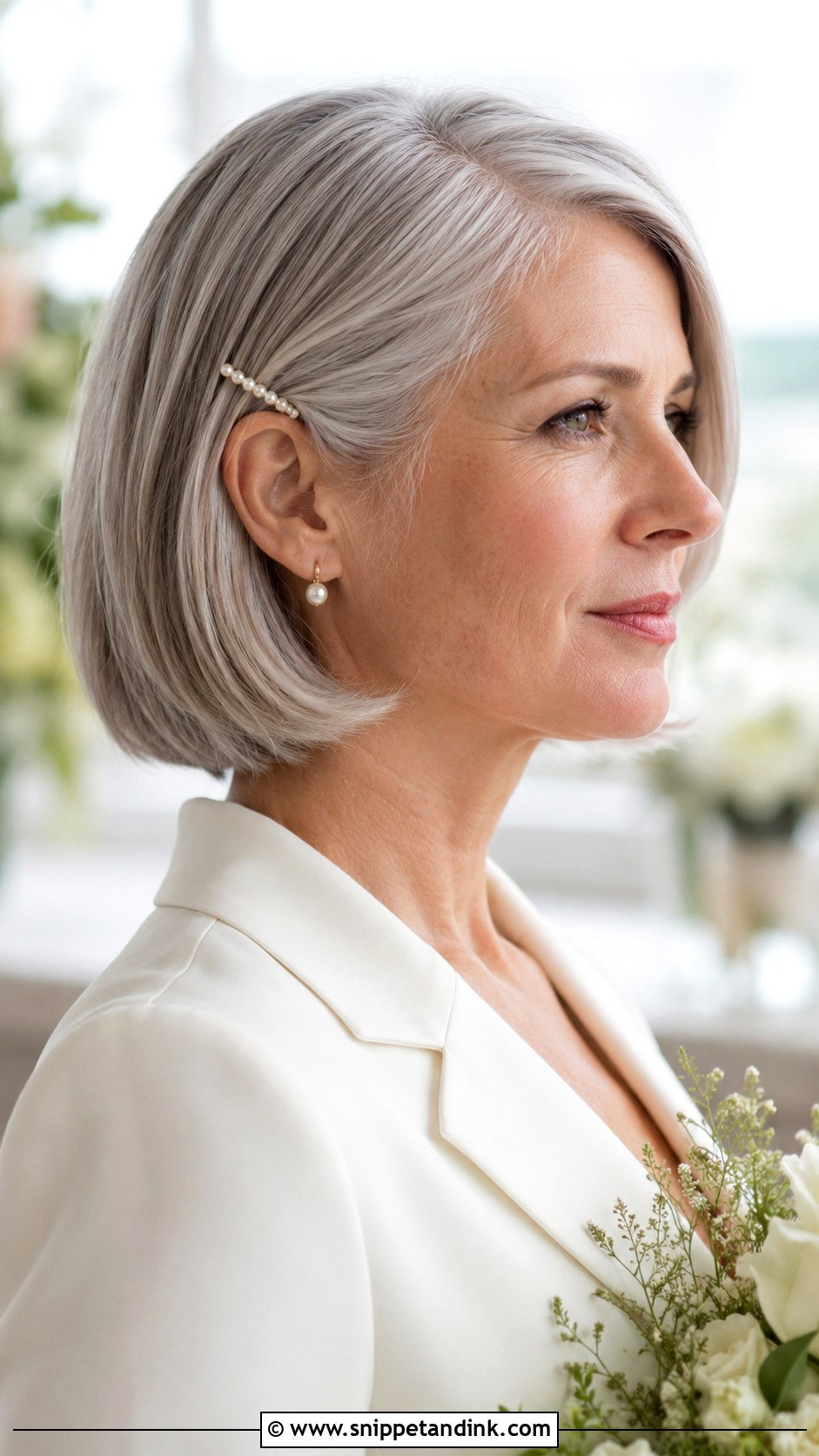 Short Bob Wedding Hairstyle For Gray Hair - Snippet and Ink - 15 Wedding Hairstyles for Grey Hair