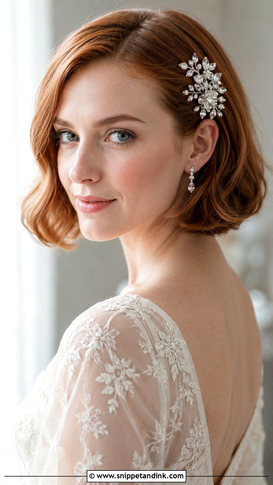 Short Bob With Bridal Hair Clip - Snippet and Ink - 15 Short Hairstyles for Brides