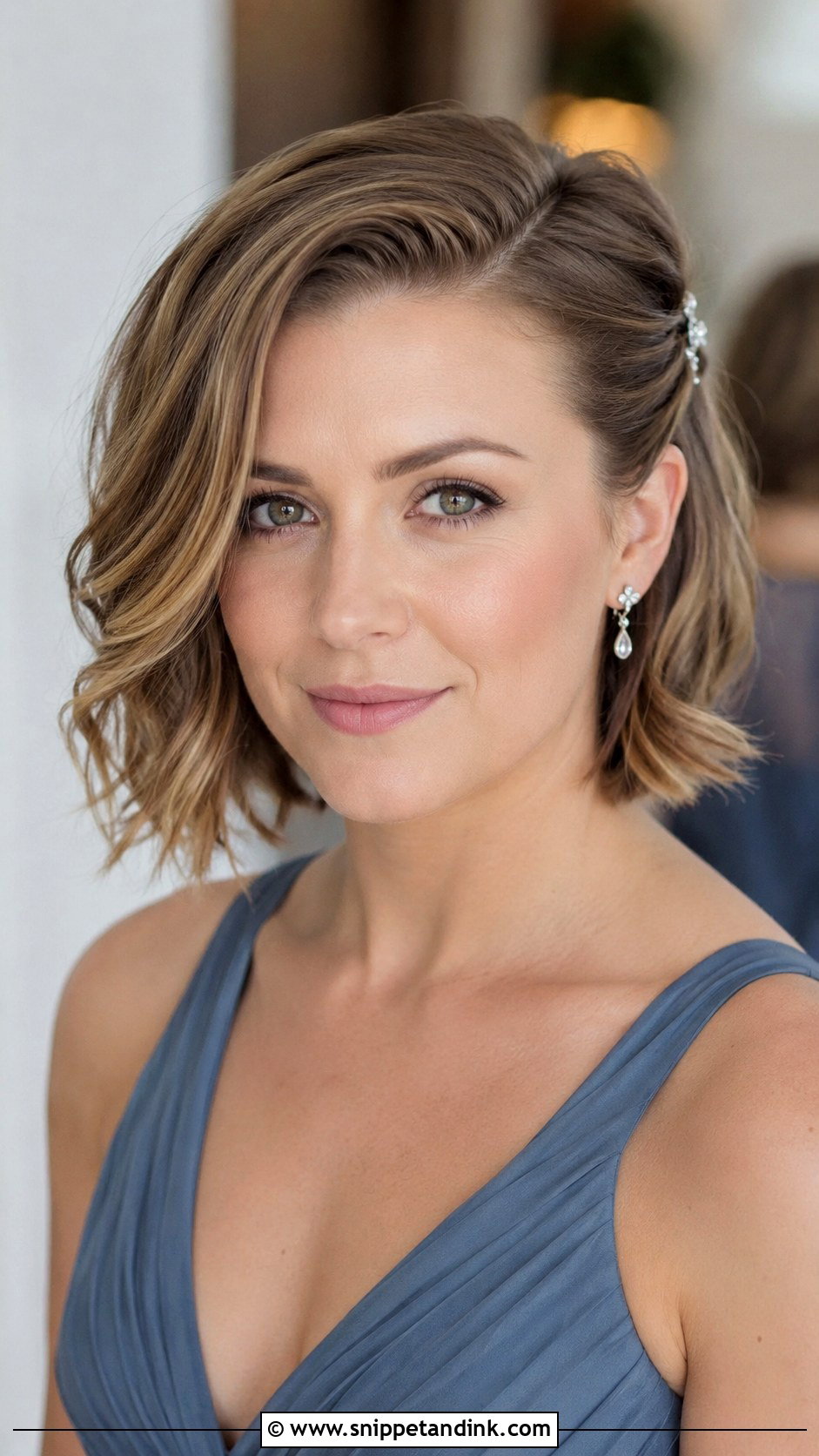 Short Bob With Deep Side Part Bridesmaid Hairstyle - Snippet and Ink - 25 Bridesmaid Hairstyles for Short Hair