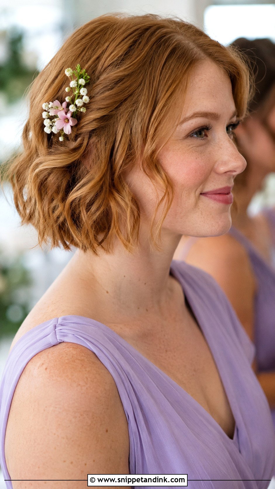 Short Bob With Floral Clip Bridesmaid Hairstyle - Snippet and Ink - 25 Bridesmaid Hairstyles for Short Hair