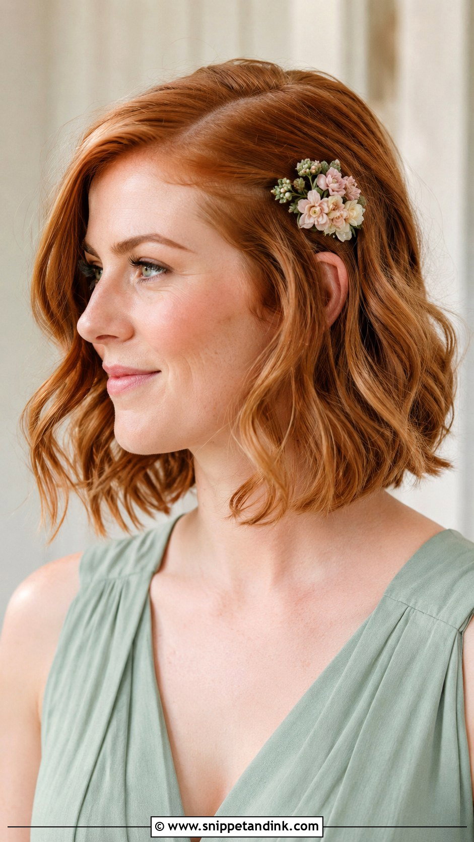 Short Bob With Floral Clip Bridesmaid Hairstyle - Snippet and Ink - 20 Bridesmaid Hairstyle Shorthair Ideas