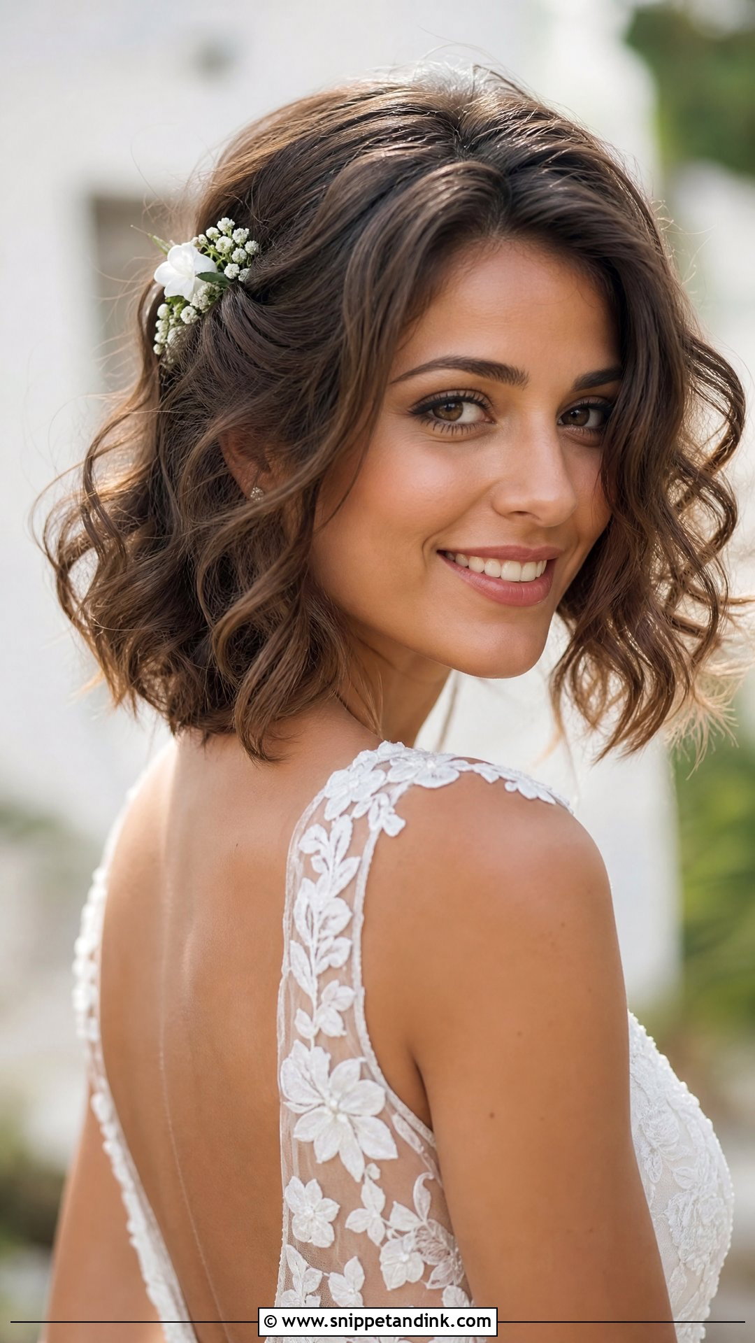 Short Bob With Floral Pin Wedding Hairstyle - Snippet and Ink - 20 Short Hair Open Hairstyles for Wedding
