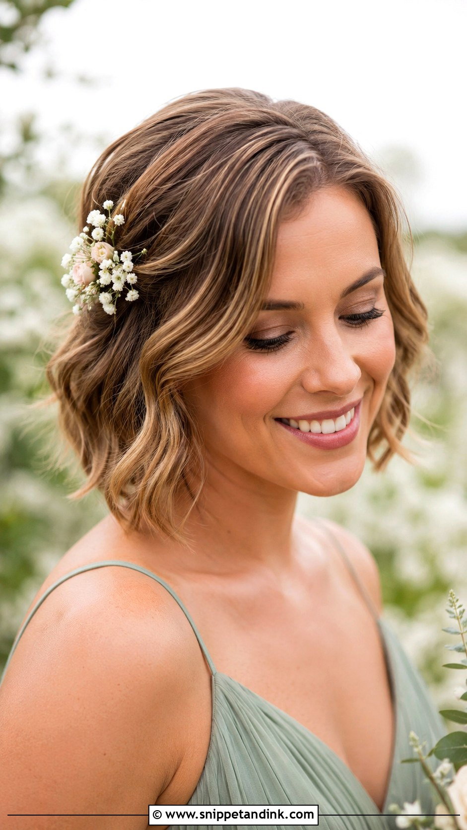 Short Bob With Floral Pins For Bridesmaids - Snippet and Ink - 20 Short Wedding Hairstyles for Bridesmaids