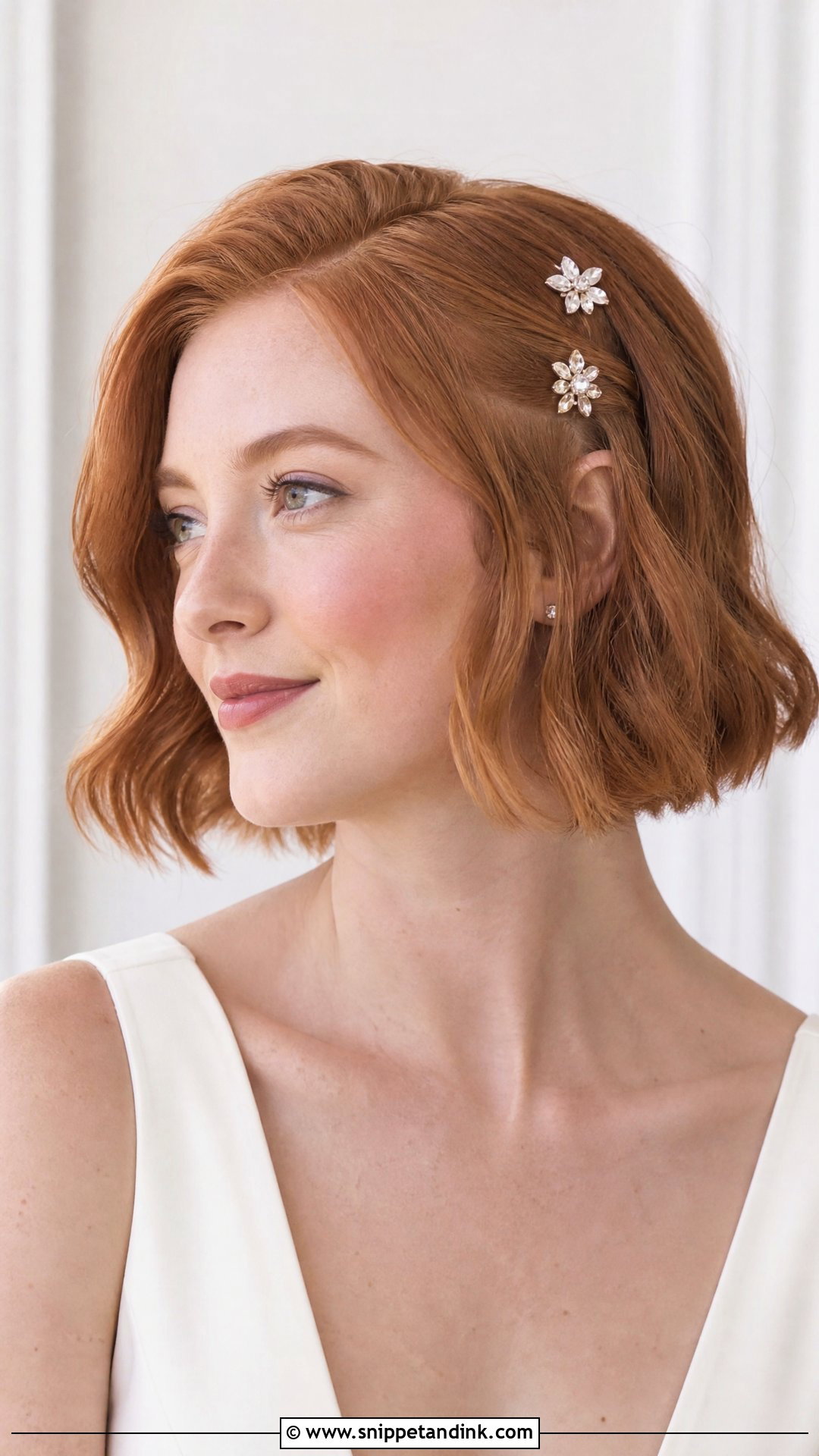 Short Bob With Flower Hair Pins - Snippet and Ink - 15 Flower Hair Pins Wedding Ideas