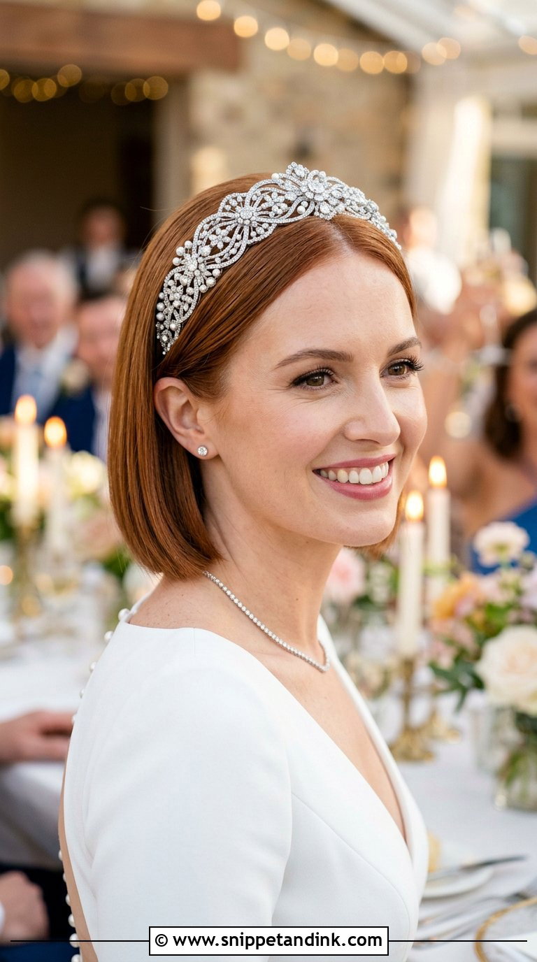 Short Bob With Jeweled Headband - Snippet and Ink - 20 Bridal Hair with Headband Ideas