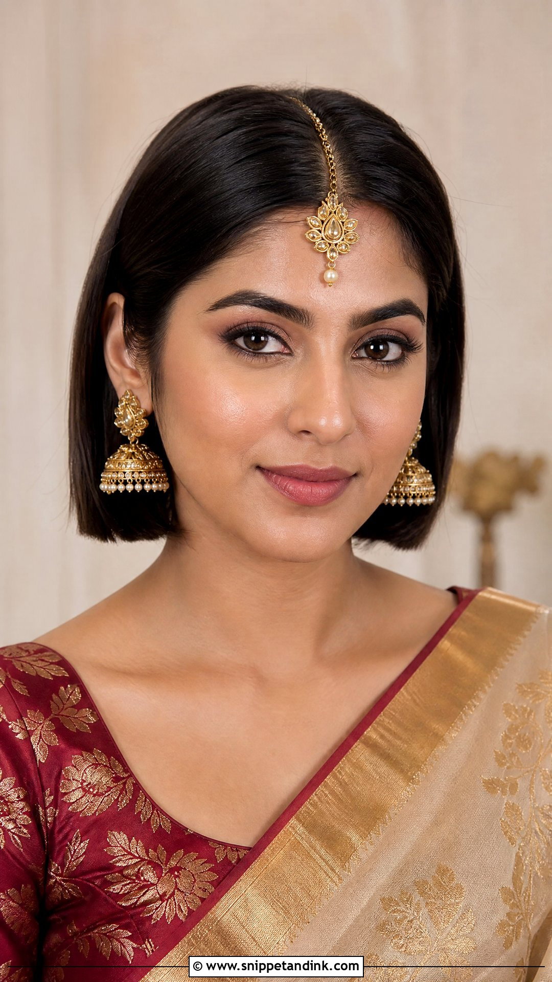 Short Bob With Maang Tikka For Indian Wedding - Snippet and Ink - 20 Short Hair Styles Indian Wedding