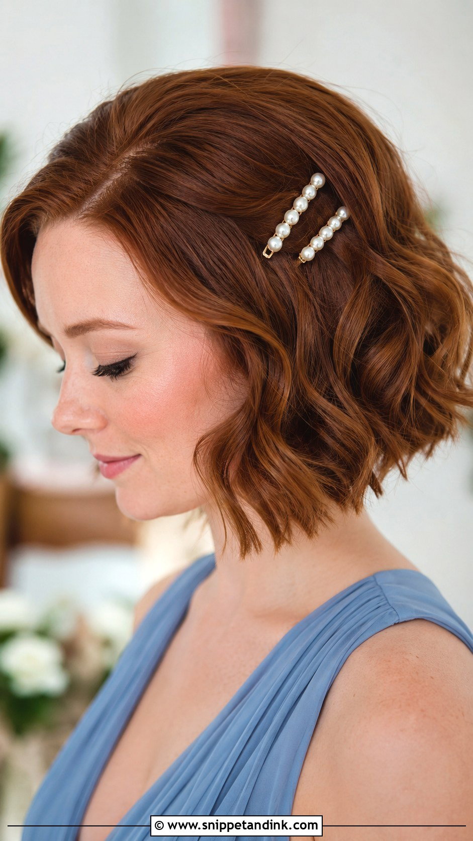 Short Bob With Pearl Clips For Bridesmaids - Snippet and Ink - 20 Short Wedding Hairstyles for Bridesmaids