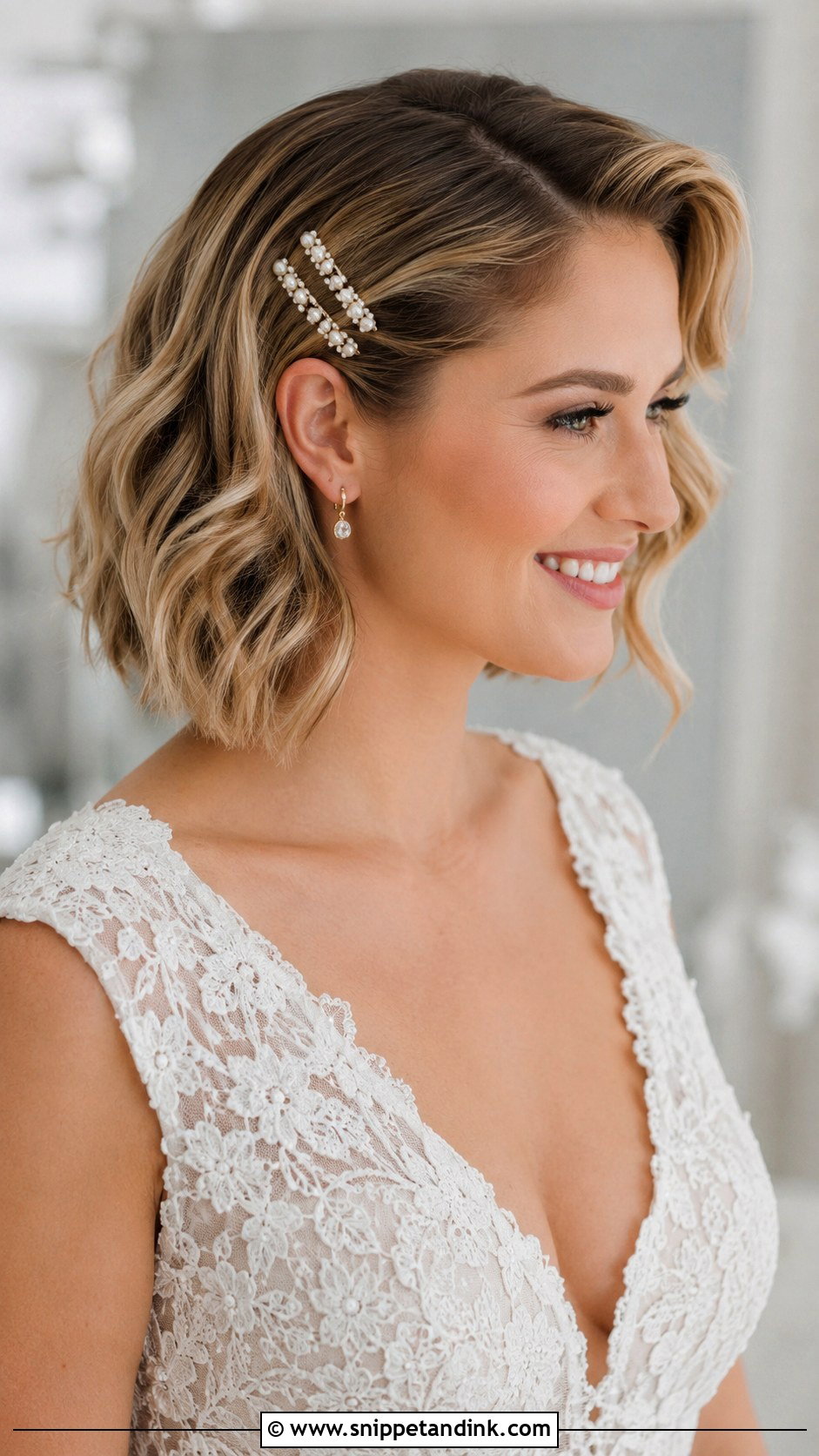 Short Bob With Pearl Clips For Wedding - Snippet and Ink - 15 Short Hair for Weddings Ideas