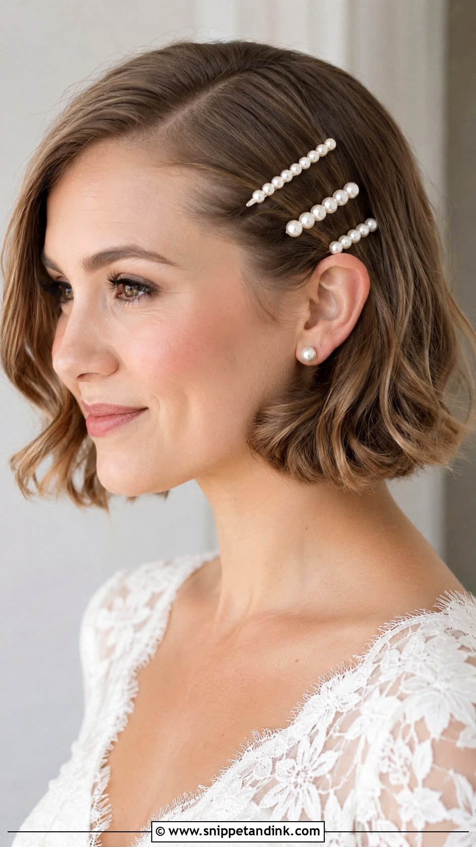 Short Bob With Pearl Clips Wedding Hair - Snippet and Ink - 15 Wedding Hair Styles for Shorter Hair