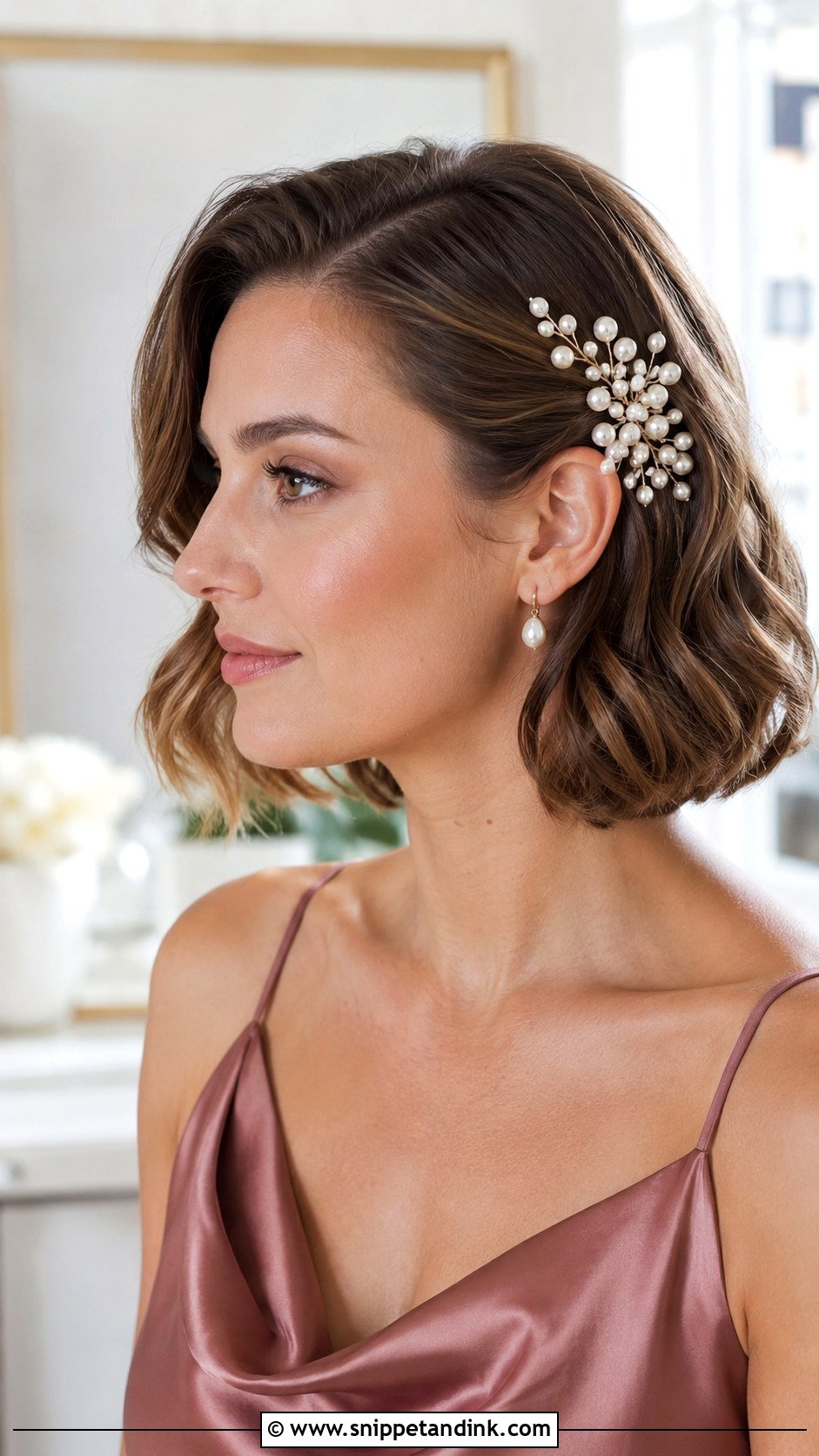 Short Bob With Pearl Pins Bridesmaid Hairstyle - Snippet and Ink - 20 Bridesmaid Hairstyle Shorthair Ideas