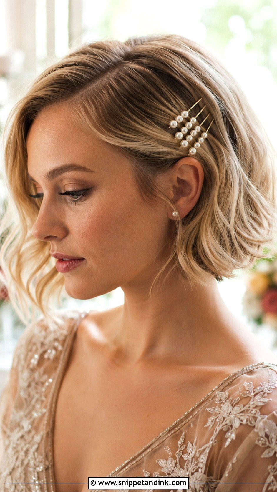 Short Bob With Pearl Pins For Engagement - Snippet and Ink - 15 Short Hair Styles for Engagement
