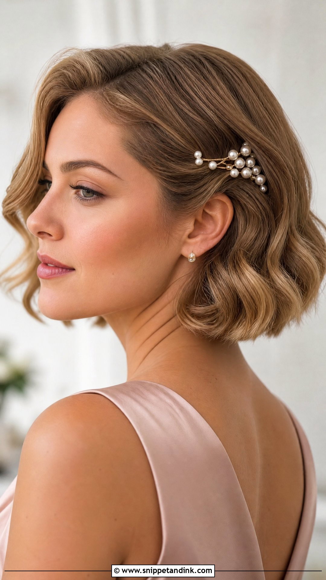 Short Bob With Pearl Pins For Wedding - Snippet and Ink - 20 Short Hair Styles for a Wedding